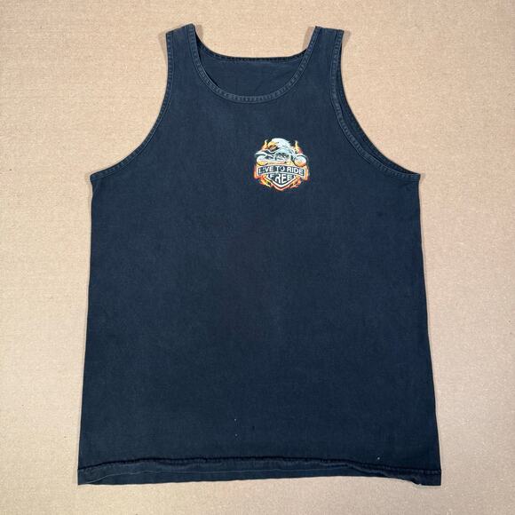 Vintage 90s Aruba Live To Ride Free Eagle Motorcycle Tank Top Black Biker M - Picture 2 of 8